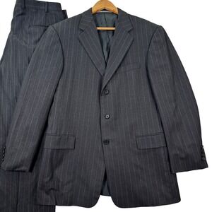 Hickey Freeman Loro Piana‎ Tasmanian Mens 40R Charcoal Pinstripe Wool Suit 34x30